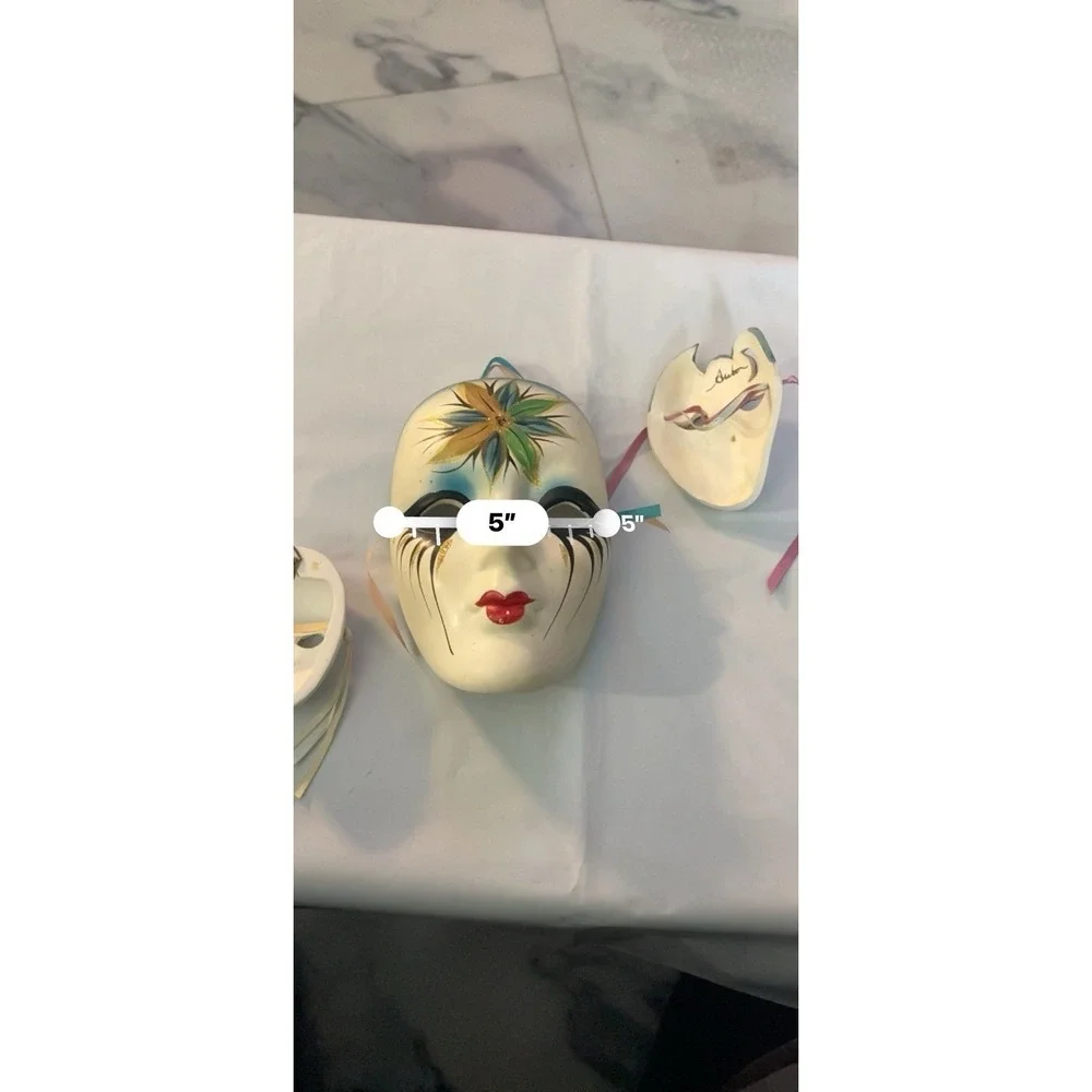 Vintage Ceramic Masquerade Wall Masks Set of‎ 3 | Venetian Style | Gold BinA